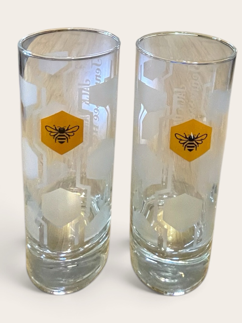 Set of 2 Jack Daniel’s highball glasses, with a honeycomb design